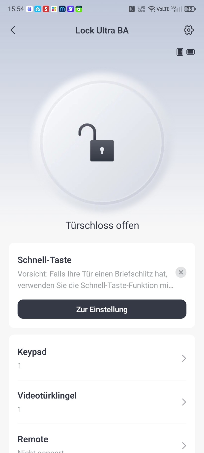 Mit der Koppelung eines Smart Locks in der App können Anwender das Schloss vom Monitor der Video-Türklingel aus bedienen.