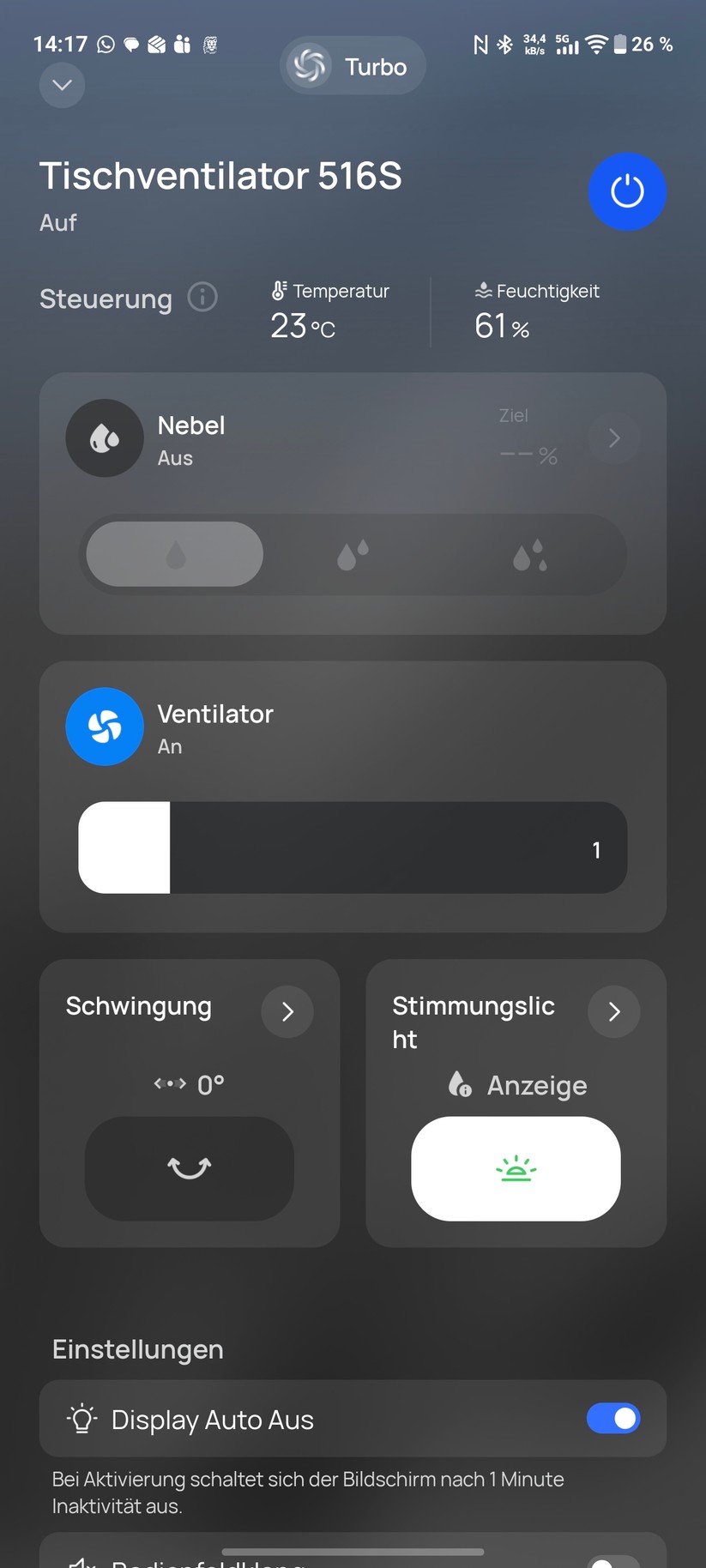 Dreo Turbocool Nebelventilator 516S Screenshot