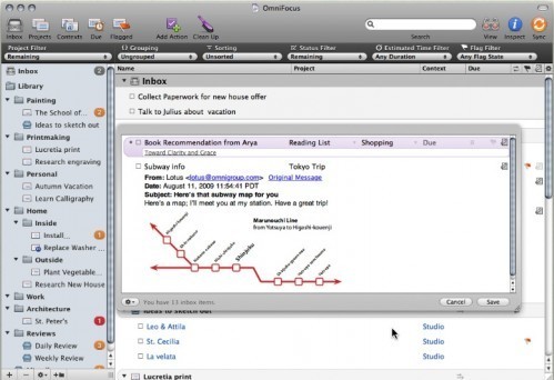 Mit Omnifocus lassen sich auch ganze Bilder, Dateien oder Webseiten abspeichern und dem Task zuordnen.
