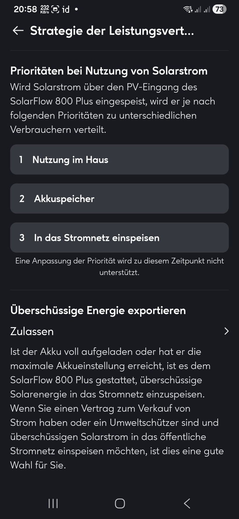 Die Zendure-App zeigt den Energiefluss zwischen PV, Akku, Haushalt und Netz sowie die Leistungen der beiden MPPT-Eingänge. Die grundlegende Bedienlogik ist nachvollziehbar, die wichtigsten Einstellungen sind sinnvoll gruppiert und schnell erreichbar.