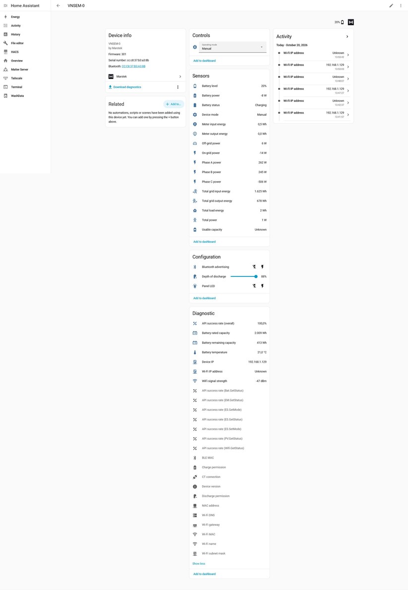 Die Integration in Home Assistant liefert umfangreiche Telemetrie und Moduswechsel funktionieren bereits lokal. Für eine vollständige Home-Assistant-/HEMS-Regelung muss die Leistungssteuerung noch zuverlässiger werden.