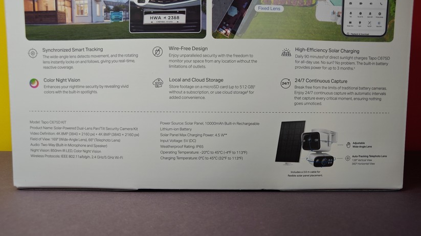 TP-Link Tapo C675D: 4K Solar-Überwachungskamera mit Dual-Objektiv (festes Ultra-Weitwinkel + schwenkbares Teleobjektiv), 169° Ultra-Weitwinkel für weniger tote Winkel, 360° schwenkbares Objektiv mit Auto-Tracking und Zoom, Solarbetrieb mit 10.000 mAh Akku, Starlight Farb-Nachtsicht, KI-Erkennung von Personen, Fahrzeugen & Haustieren, 24/7 kontinuierliche Aufnahme, IP65 wetterfest mit smarter Abschreckung. In Verbindung mit H500 auch Gesichtserkennung.