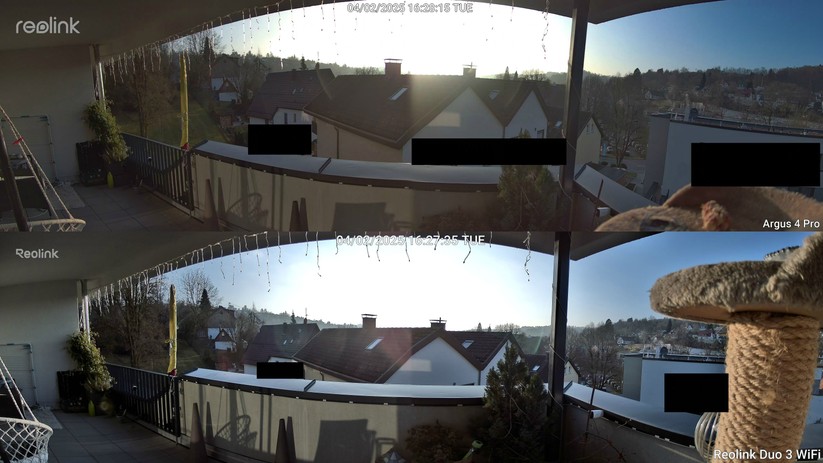 Testaufnahme (Tag): Reolink Duo 3 WiFi (16 MP) vs. Reolink Argus 4 Pro (7,3 MP)
