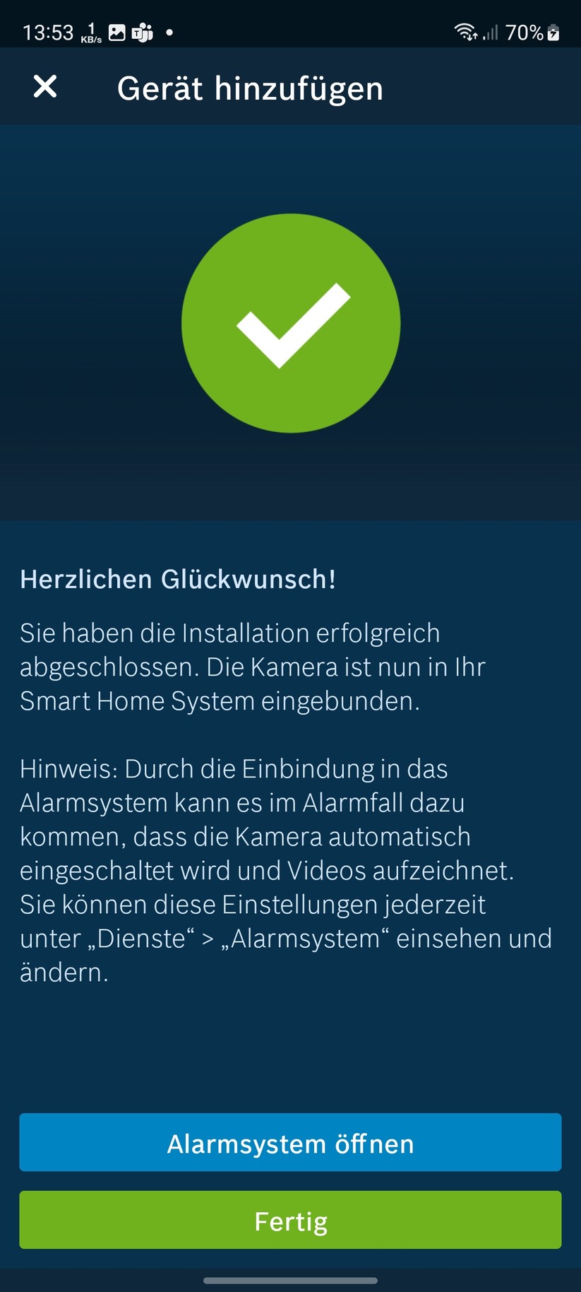 Bosch Eyes Innenkamera II: App, Einrichtung