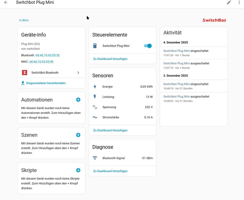 Wer Switchbot-Geräte in Home Assistant integrieren möchte, verwendet statt Matter besser die Bluetooth-Integration, weil damit mehr Gerätefunktionen zur Verfügung stehen.