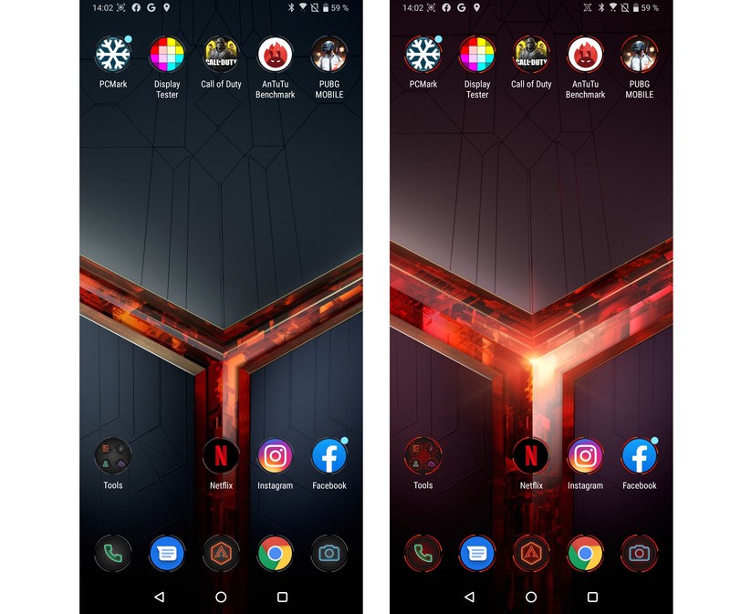 Beim Wechsel in den X-Mode (re.) gibt es eine kleine Annimation und das Wallpaper ändert sich 