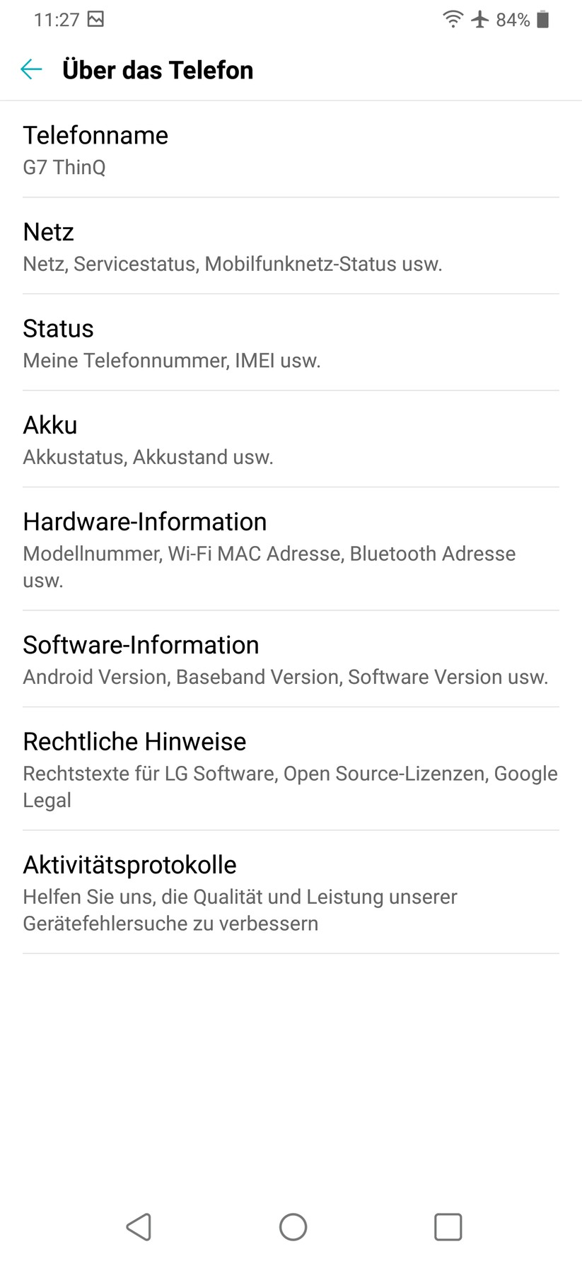 Informationen zu dem Telefon