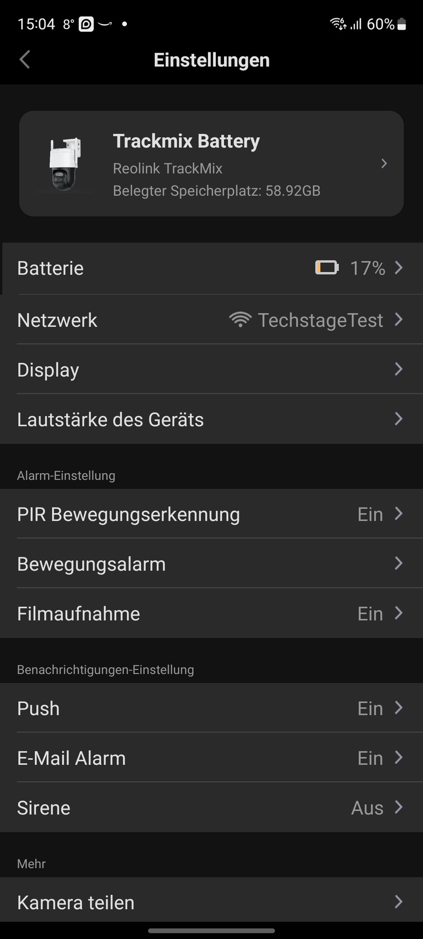 Reolink Trackmix Akku: App-Oberfläche und Beispiel-Bilder