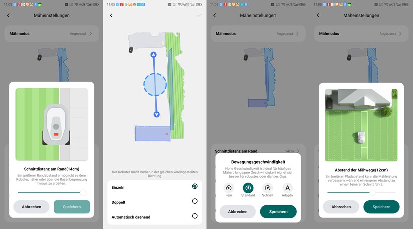 Natural Expressions Performance 7: Gesteuert wird der Mähroboter mit der Auramow-App. Sie bietet zahlreiche Einstellungen, mit denen man die Mähleistung optimieren kann.