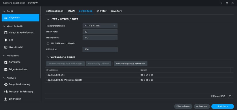 Synology CC400W: Die KI-Überwachungskamera bietet zahlreiche Einstellungsmöglichkeiten. Dazu zählen neben der typischen Erkennung von Personen und Fahrzeugen auch die Möglichkeit, diese zählen zu lassen. Die Bildqualität tagsüber geht in Ordnung. Dank HDR bietet sie ein ausgewogenes Bild. Bilder bei Dunkelheit sind aber nur mittelnäßig.