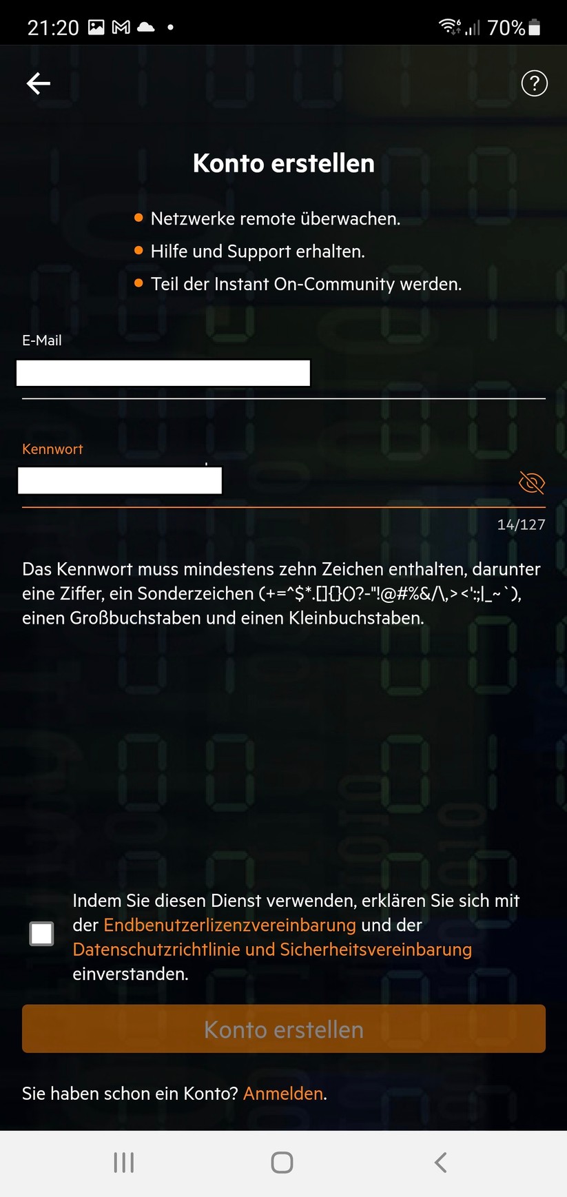 Vor dem Zugriff muss man ein Konto anlegen. 