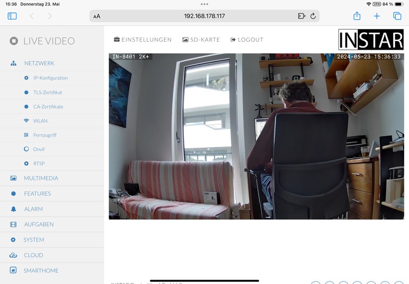 Instar IN-8401: Zugriff über Browser mit moderner und übersichtlicher Web-UI
