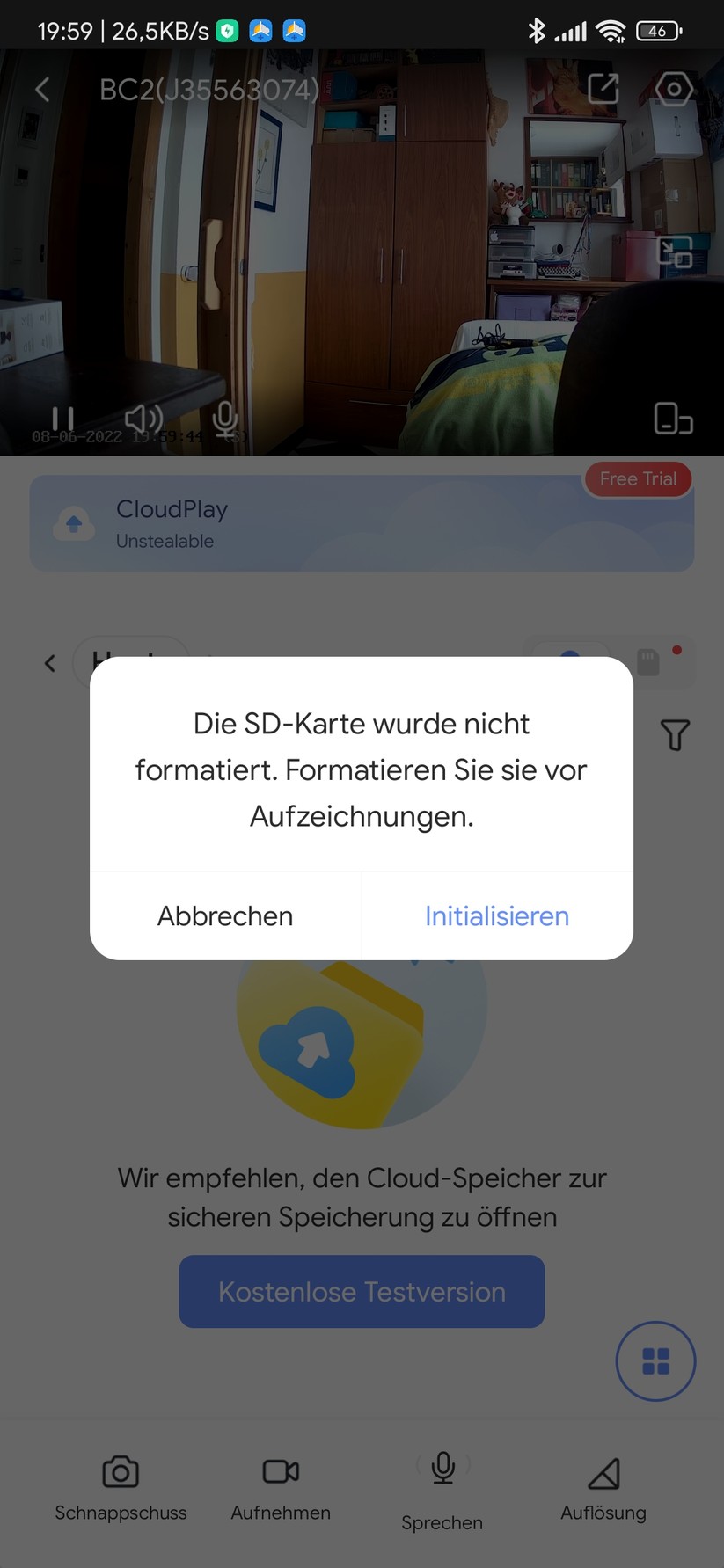 Ezviz BC2: Die microSD-Karte muss formatiert werden.