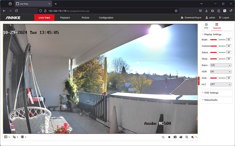Annke NC500: Zugriff mit Browser unter Windows. Unter macOS und Linux steht der Livestream beim Zugriff mit einem Browser nicht zur Verfügung.