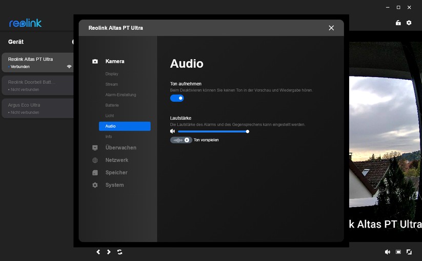 Desktop-Anwendung für Reolink Altas PT Ultra: PTZ-Überwachungskamera mit 4K, Wi-Fi 6, Akku, farbiger Nachtsicht und kontinuierlicher Aufnahme