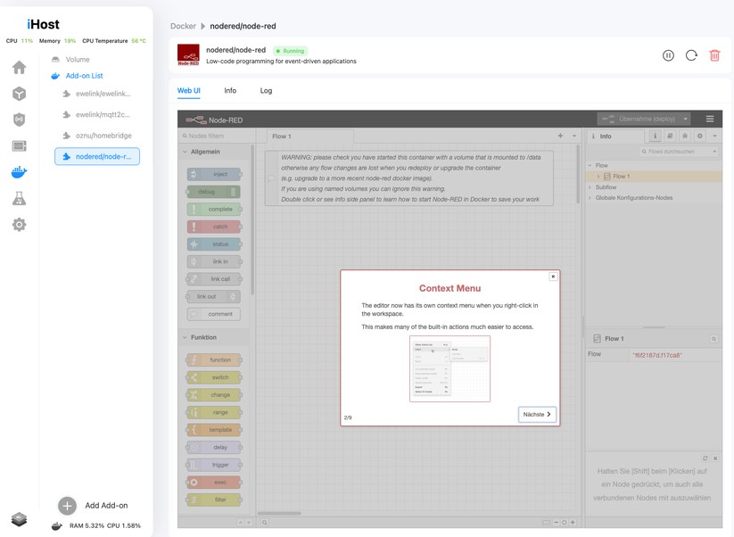 Smart-Home-Zentrale Sonoff iHost: Zigbee, Docker, Homebridge, Node-RED