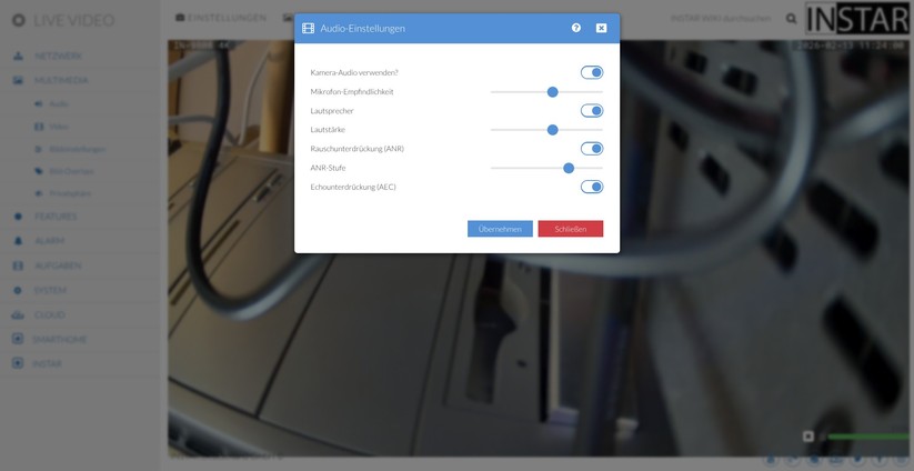 Die Konfiguration der IN-9808 4K erfolgt wahlweise über die App Instar Vision oder die Weboberfläche. Während sich grundlegende Funktionen bequem per App einrichten lassen, stehen erweiterte Optionen wie Onvif und MQTT nur über das Webinterface zur Verfügung.