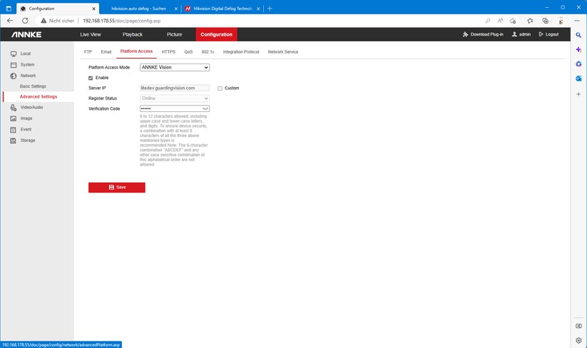 Annke NCPT500: Zugriff per Browser