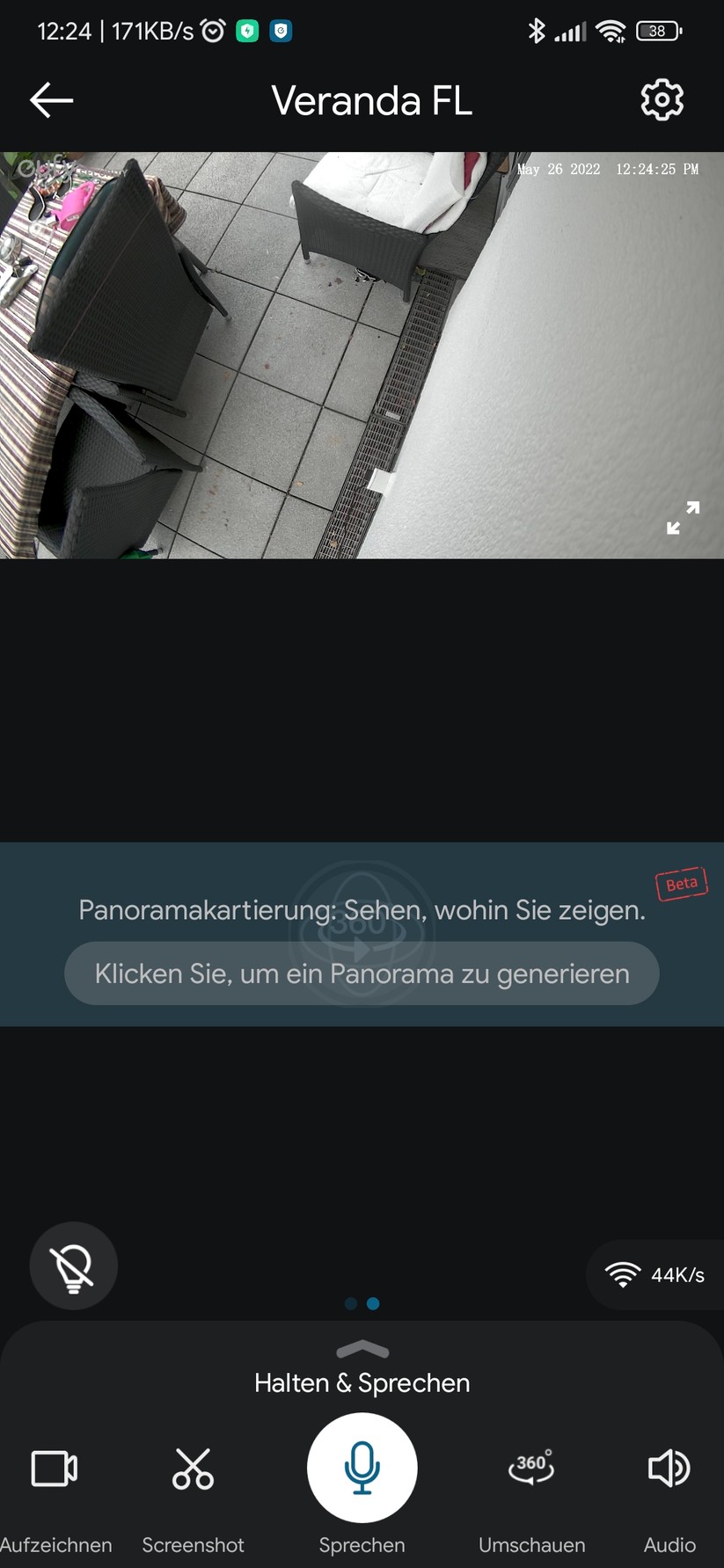 Eufy Floodlight Cam 2 Pro: Auf Wunsch erstellt die App ein Panoramabild des überwachten Bereichs.