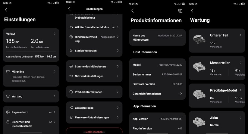 Die App bietet viele Einstellmöglichkeiten und informiert auch über zukünftige Wartungsaufgaben.