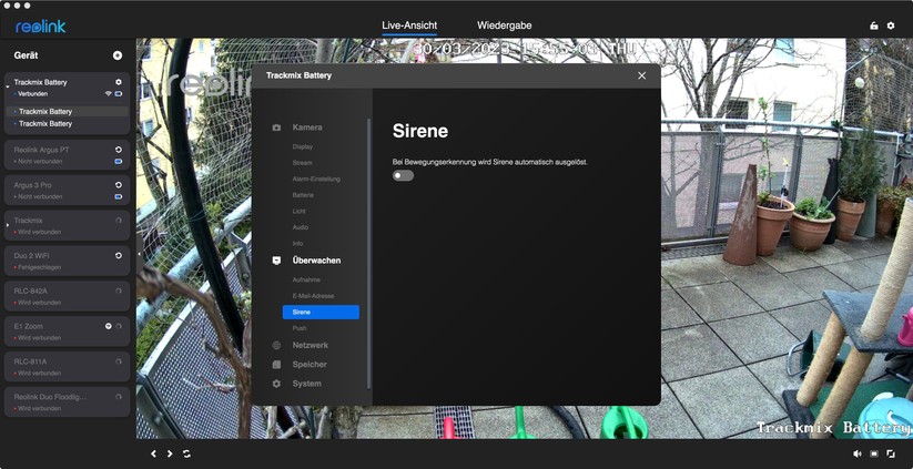 Reolink Trackmix Akku: App-Oberfläche und Beispiel-Bilder