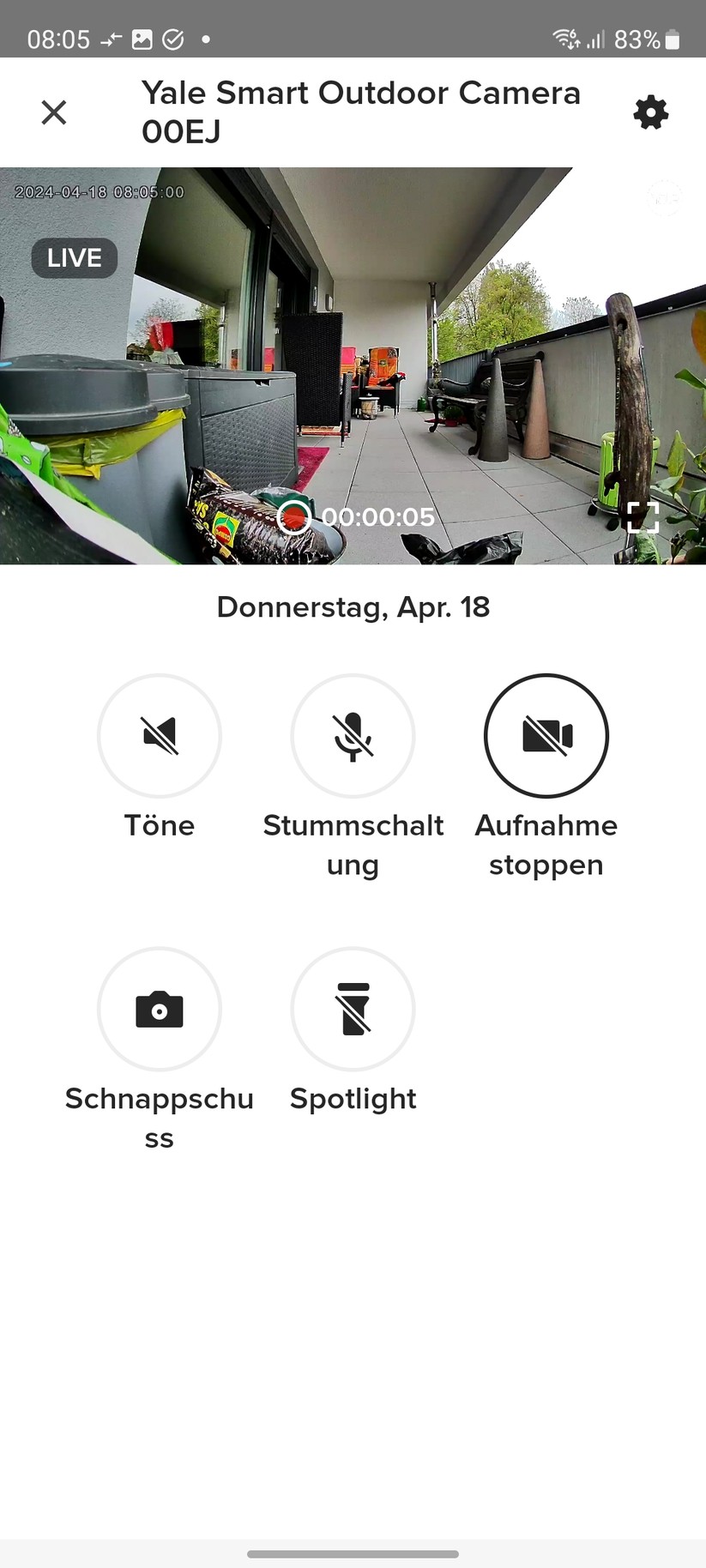 Yale Smart Outdoor Camera: Einstellungen, Aufnahmen