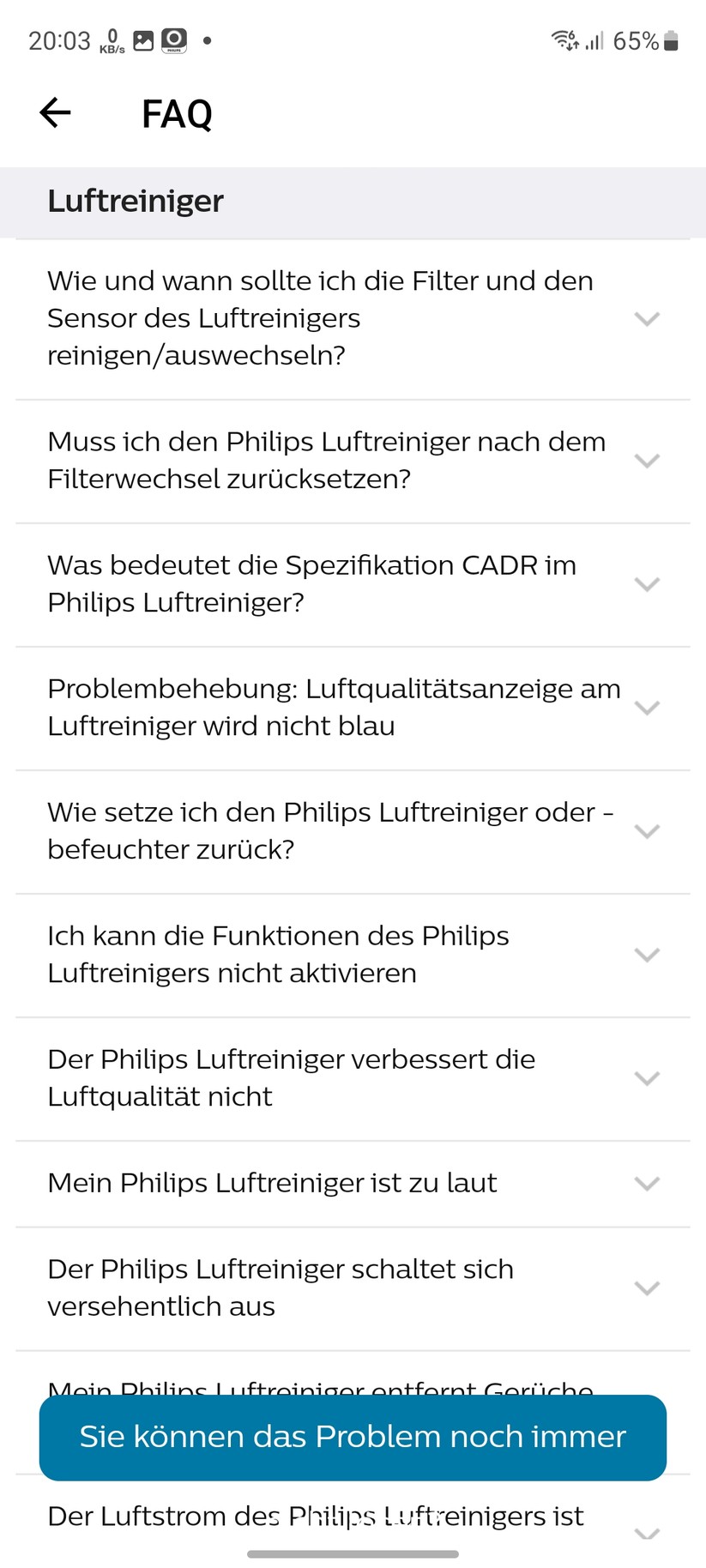 Philips AC3033/10: App, Einrichtung, Einstellungen