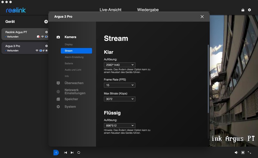 Reolink Argus 3 Pro: Desktop-App