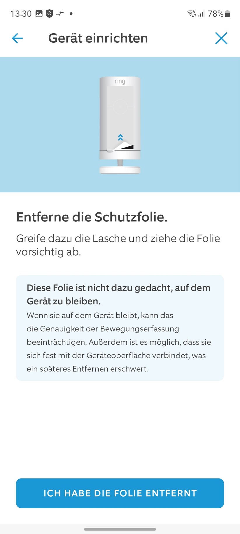 Ring Stick Up Cam Pro Akku: Die Einrichtung ist einfach und bietet viele Erläuterungen zur Kamera. Vorbildlich.