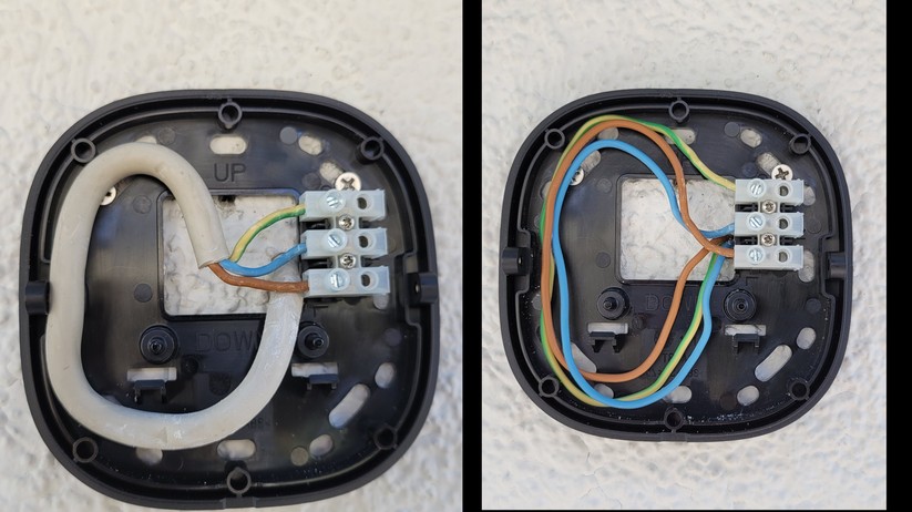 Eufy Wall Light Cam S100: Die äußere Isolierung ist zu dick für die Verbindung zwischen Kameraeinheit und Halterung.