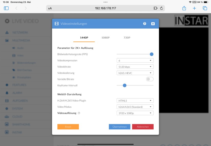 Instar IN-8401: Zugriff über Browser mit moderner und übersichtlicher Web-UI
