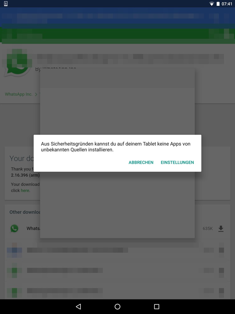WhatsApp auf einem Android-Tablet installieren