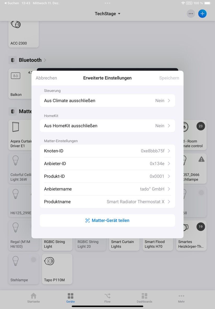  Dank Matter kann man das Heizkörperthermostat auch mit Homey Pro steuern.