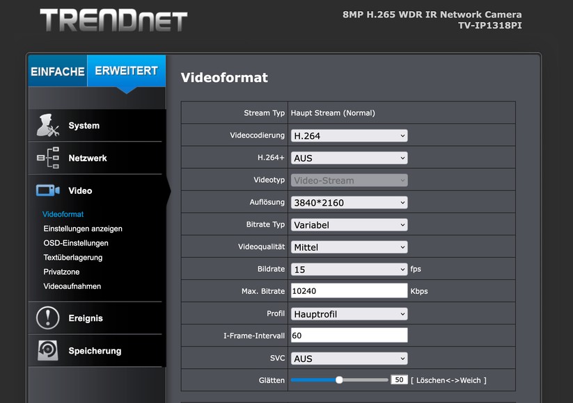 Trendnet TV-IP1318PI: Konfiguration über Browser