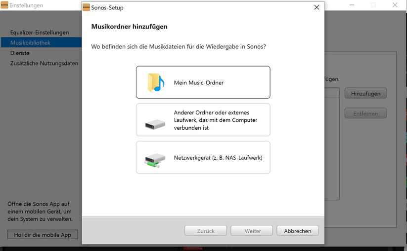 Multiroom-Systeme können entweder auf Netzwerk-Freigaben (hier Sonos) oder direkt auf UPnP-Inhalte zugreifen. 