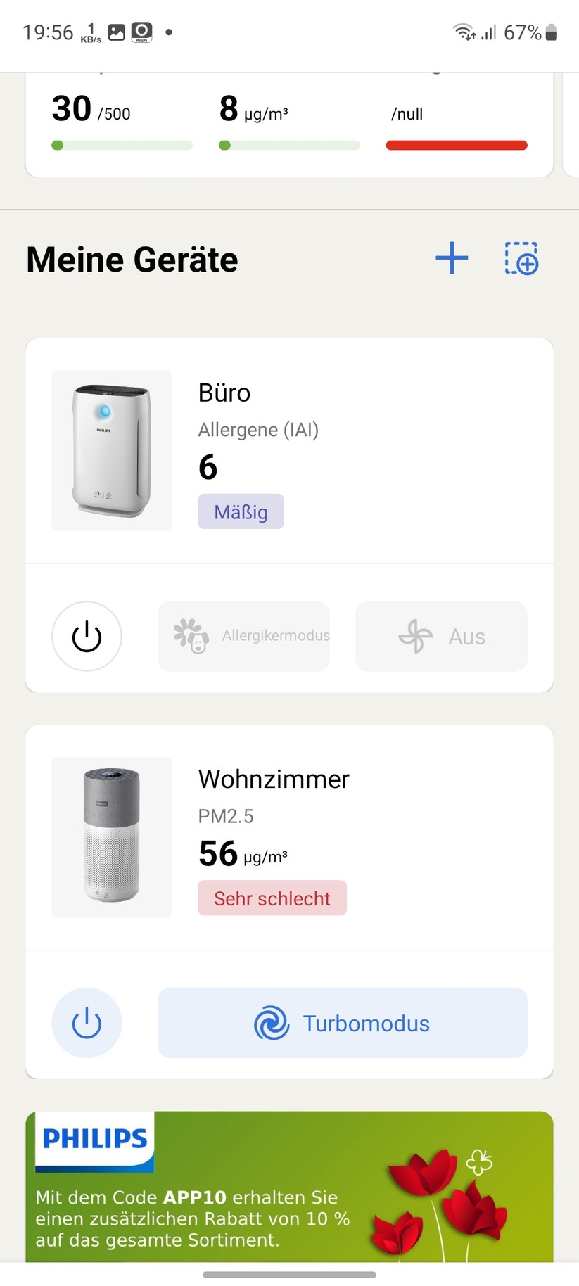 Philips AC3033/10: App, Einrichtung, Einstellungen