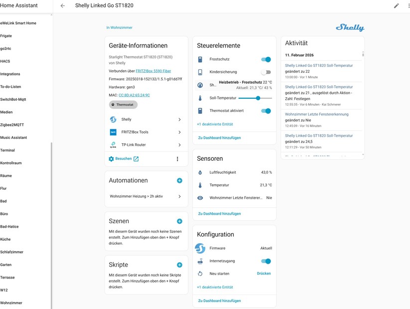 Shelly Linkedgo ST1820: Integration in Home Assistant