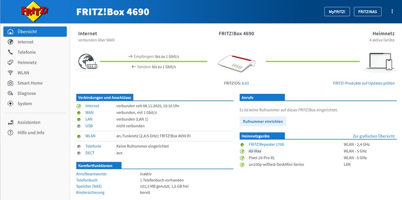 Fritzbox 4690 mit Fritzrepeater 1700 – App & Weboberfläche