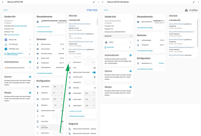 Meross MTS215B: Die Integration über Matter in ein Smart-Home-System bietet nur rudimentäre Funktionen. Für Home Assistant gibt es allerdings eine lokale Integration, mit der man das Meross-Thermostat umfassend steuern kann. Blueprints halten dabei den Aufwand in Grenzen.