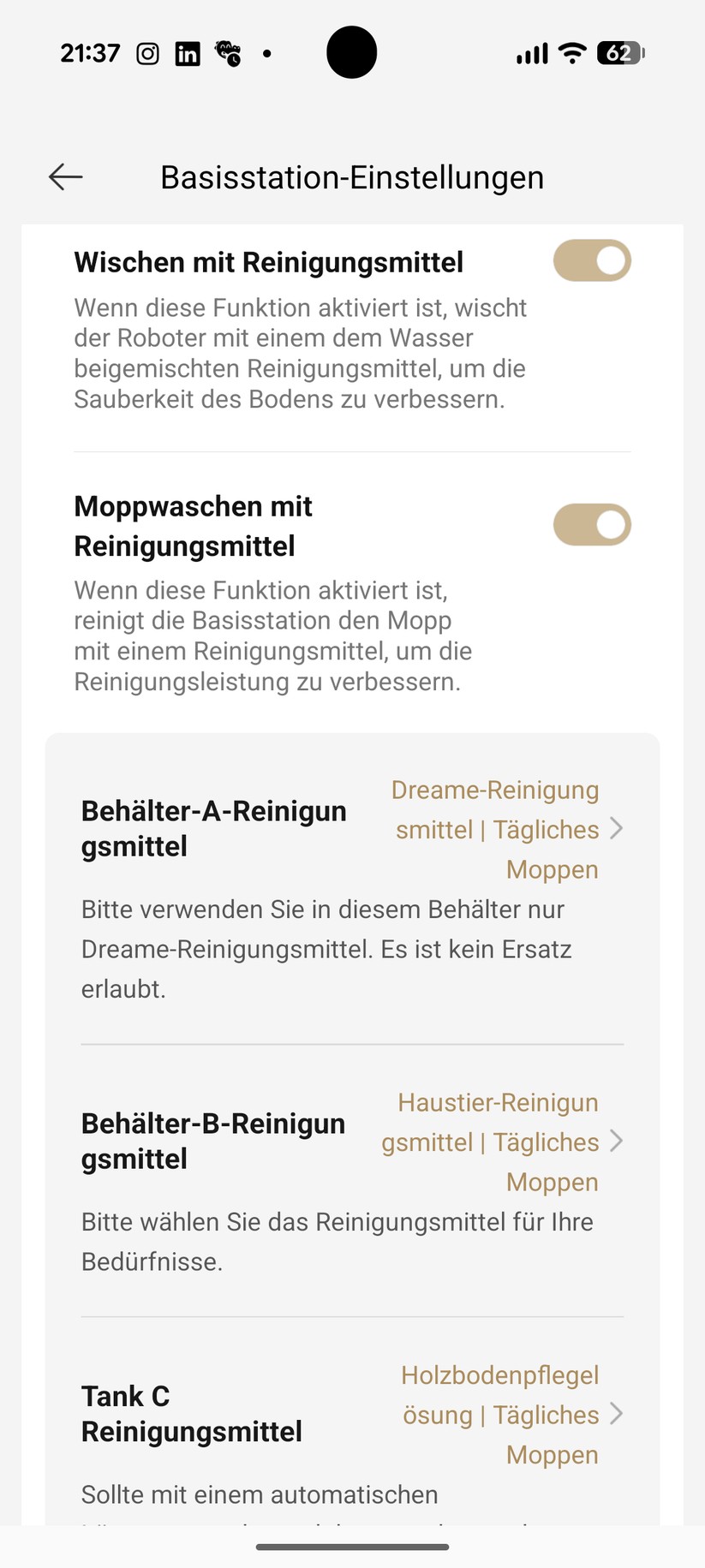 Dreame Matrix 10 Ultra – Einstellungen in der App 