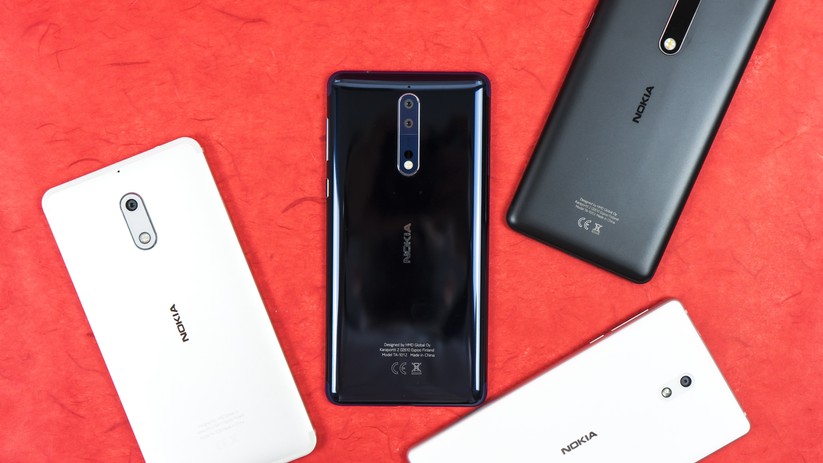 Das Nokia 8 mit seinen Geschwistern Nokia 3, Nokia 5 und Nokia 6.