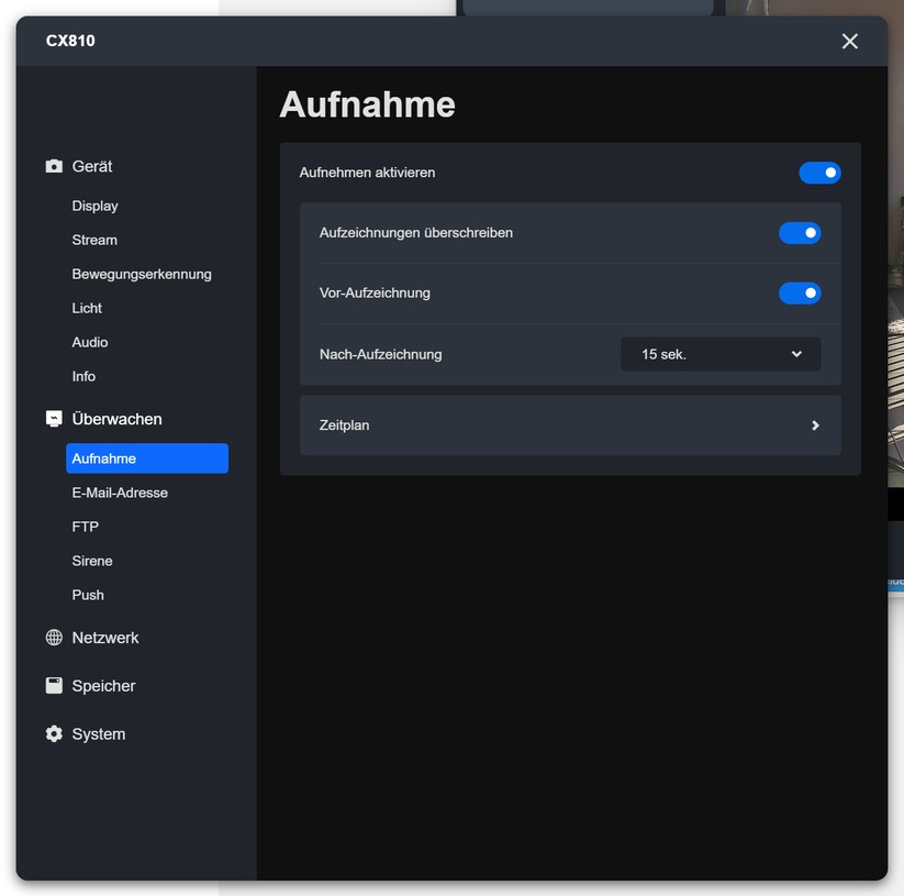 Reolink CX810: Einstellungen und Testaufnahmen