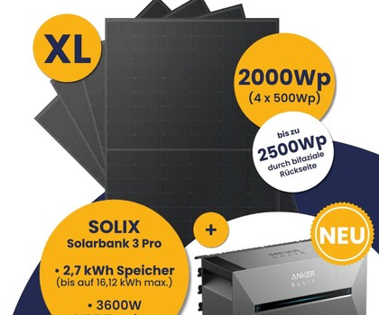 Balkonkraftwerk Quattro XL mit Anker Solarbank 3 Pro mit 2,7 kWh und gratis Smart Meter für 1139 Euro.