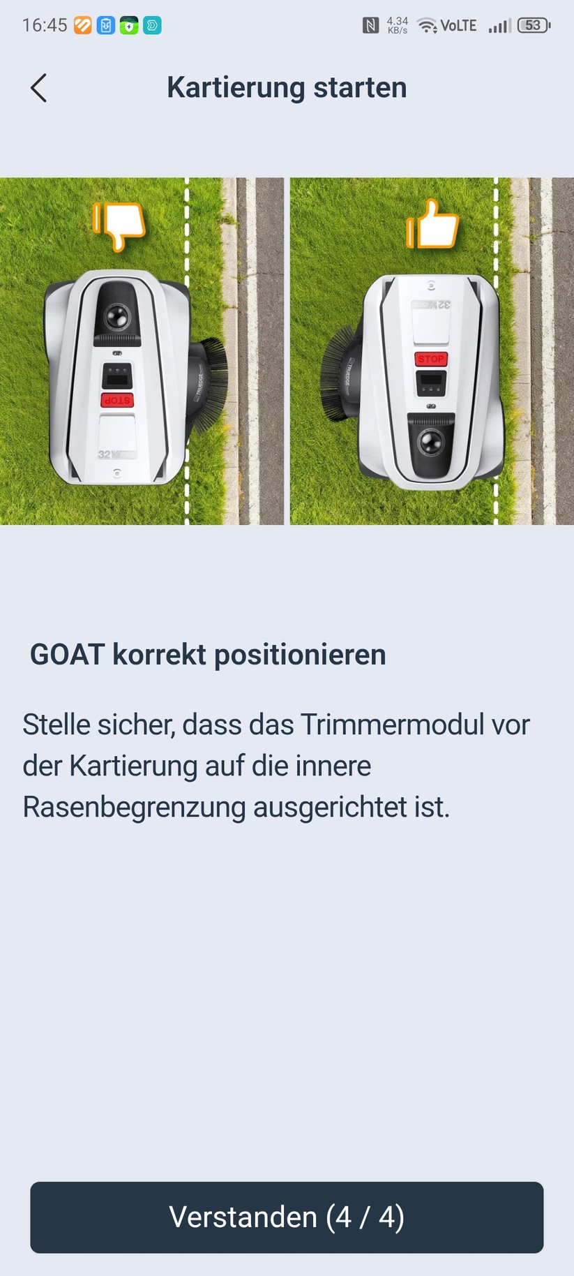 Der Ecovacs Goat A3000 LiDAR bietet eine automatische Kartierung, die allerdings nur funktioniert, wenn die Rasenfläche klar abgegrenzt ist. In unserem Test-Garten mit offenen Übergängen kartieren wir manuell. Die Methode liefert in jedem Fall die präziseren Ergebnisse.
