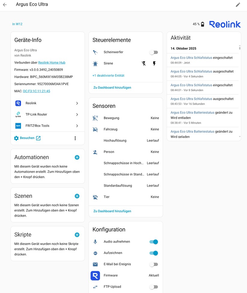 Mit dem Home Hub lassen sich akkubetriebene Reolink-Überwachungskameras in Smart-Home-Systeme wie Home Assistant integrieren.