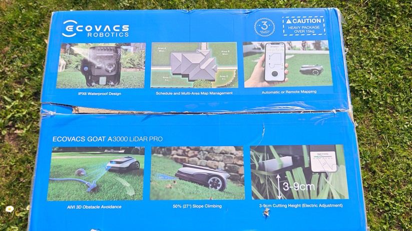 Der Ecovacs Goat A3000 LiDAR bietet eine Schnittbreite von 33 cm und integriert einen Rasentrimmer. Letzterer muss nach dem Auspacken mit einem langen Kreuzschlitz-Schraubenzieher montiert werden.