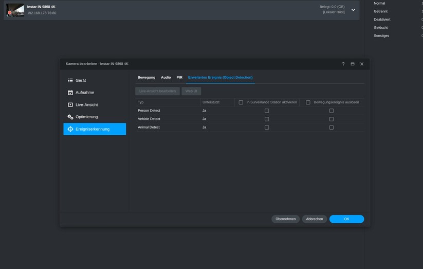 Die Integration in Synology Surveillance Station ist problemlos möglich.