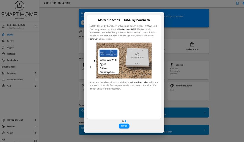 Über smarthomebyhornbach.com können Anwender ihr Smart Home bequem vom Desktop aus verwalten. Die Web-Oberfläche bietet die gleichen Funktionen wie die App.