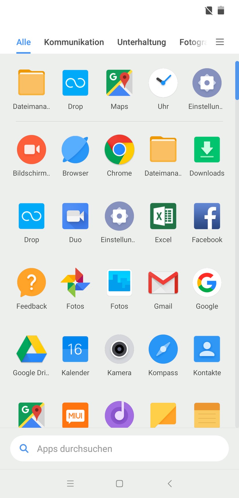 Hauptmenü (App-Drawer)