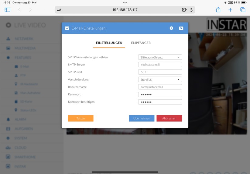 Instar IN-8401: Zugriff über Browser mit moderner und übersichtlicher Web-UI